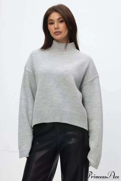 Mock Neck Bell-sleeve Loose Short Sweater