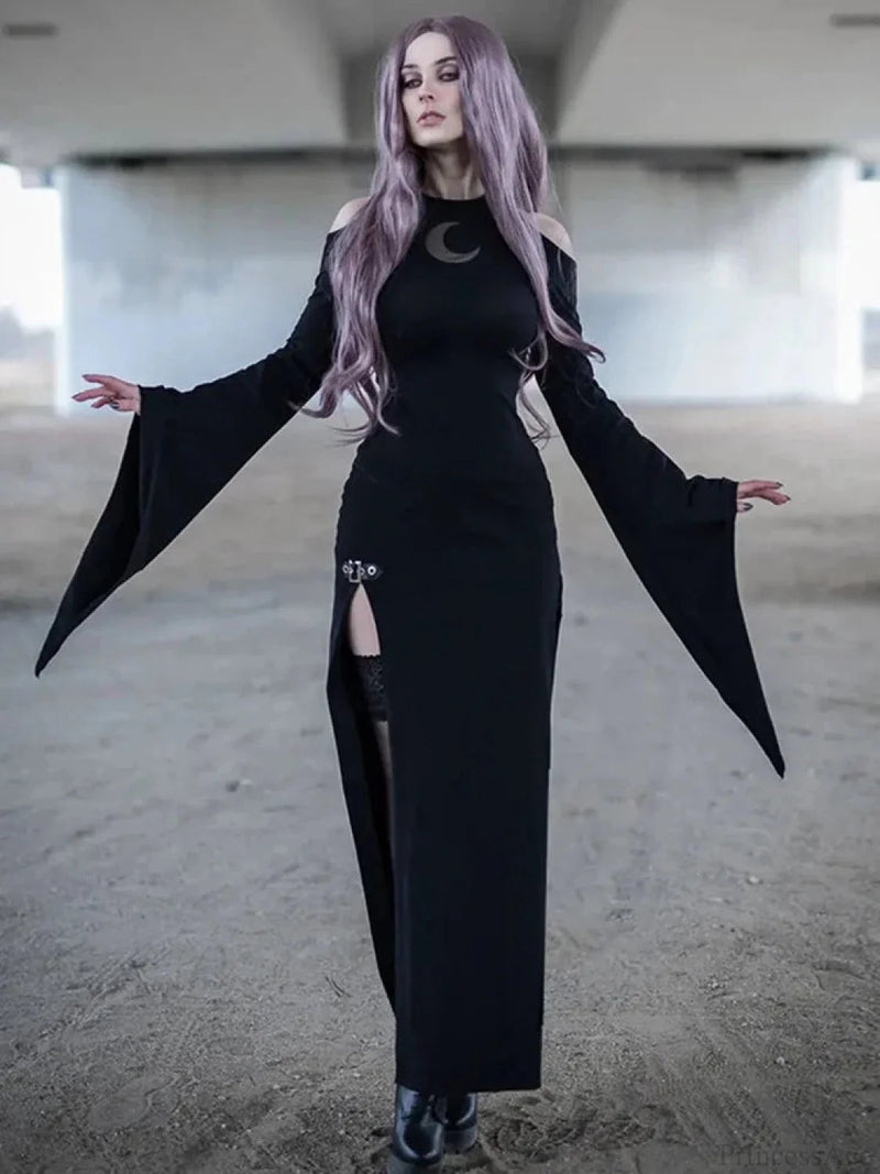 Moon Hollow Out Flare Sleeve Maxi Dress