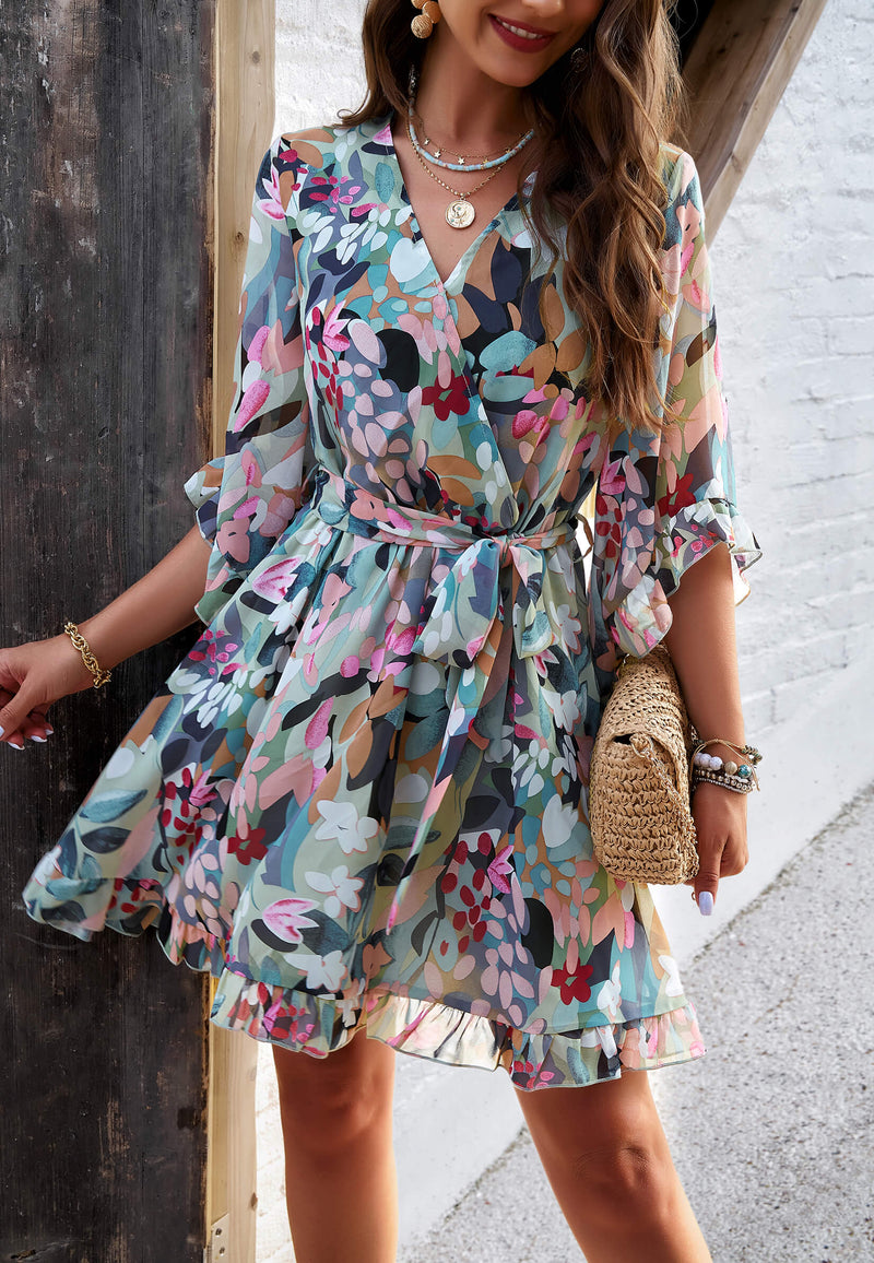 Sienna Wrap Mini Dress - Multi