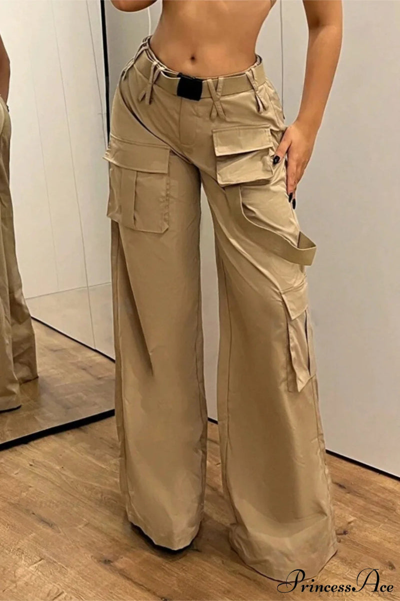 Multi-pocket Mid-rise Straight-leg Cargo Pants