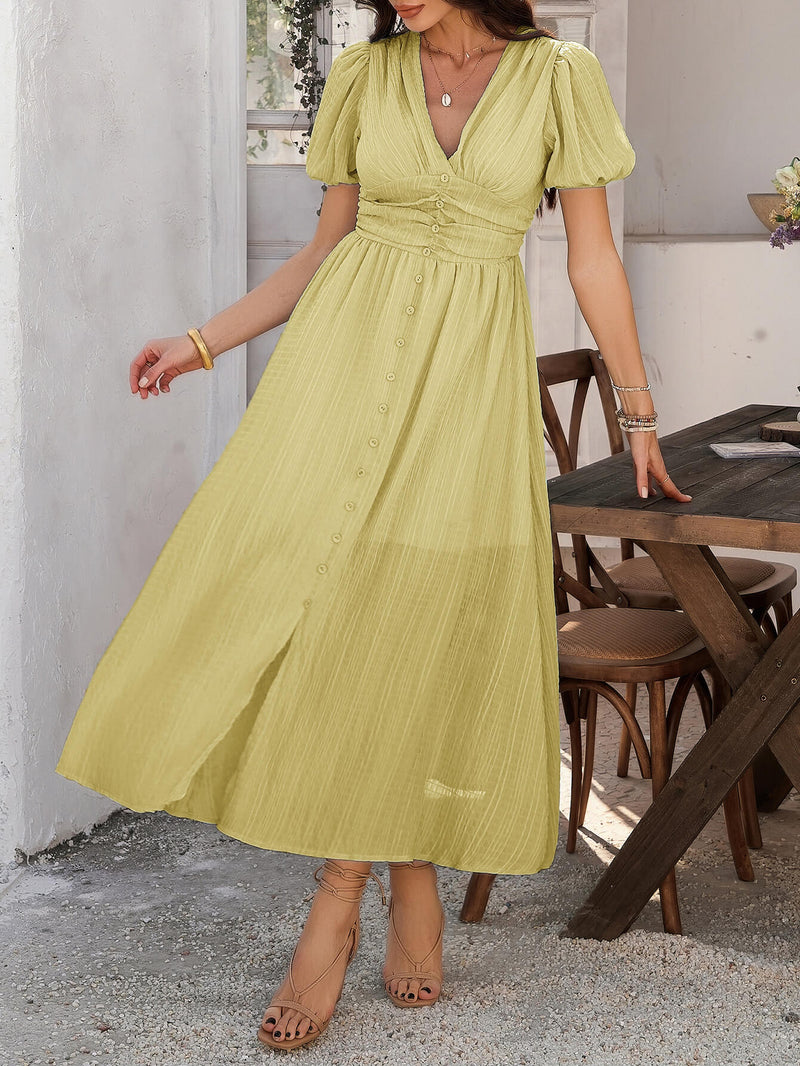 Coriene Short Puff Sleeve Maxi Dress - Yellow