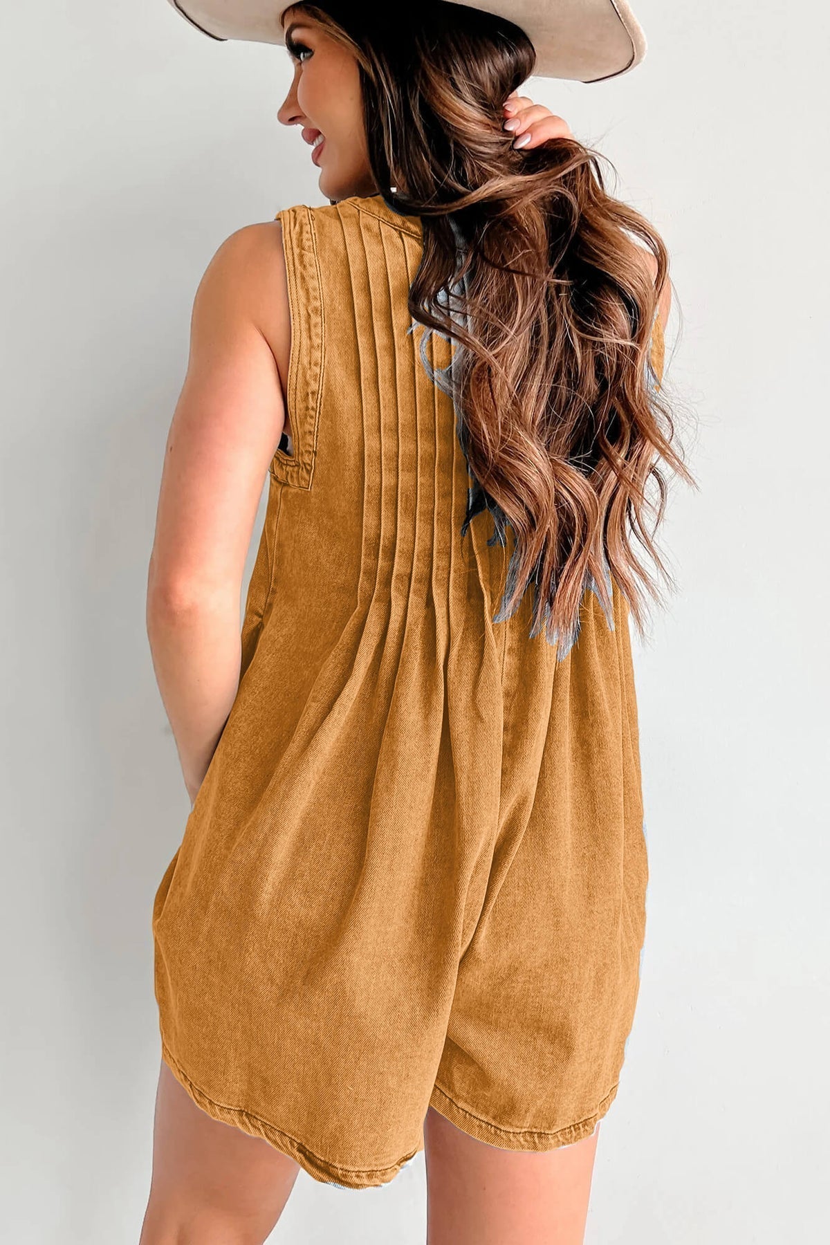 Abbey™ | Light Denim Romper With Tie Closure