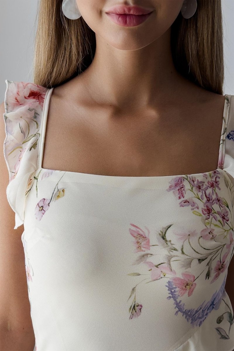 Naomi Ruffle Trimmed Cami Slit Midi Dress