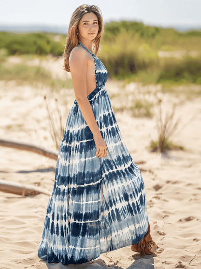 Beach Paradise Tie-dye Maxi Dress - Navy