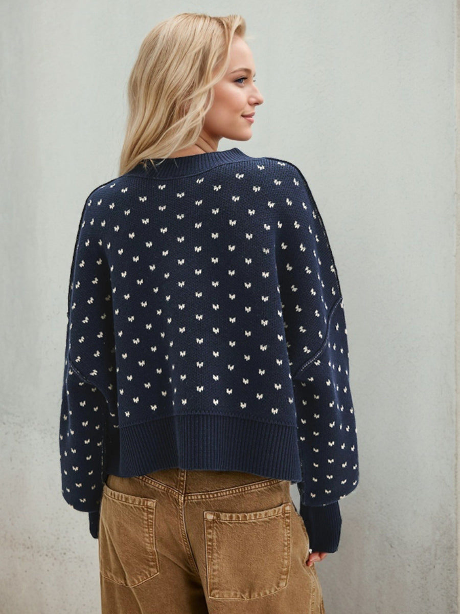 Emmie Crewneck Bow Spot Knit Sweater