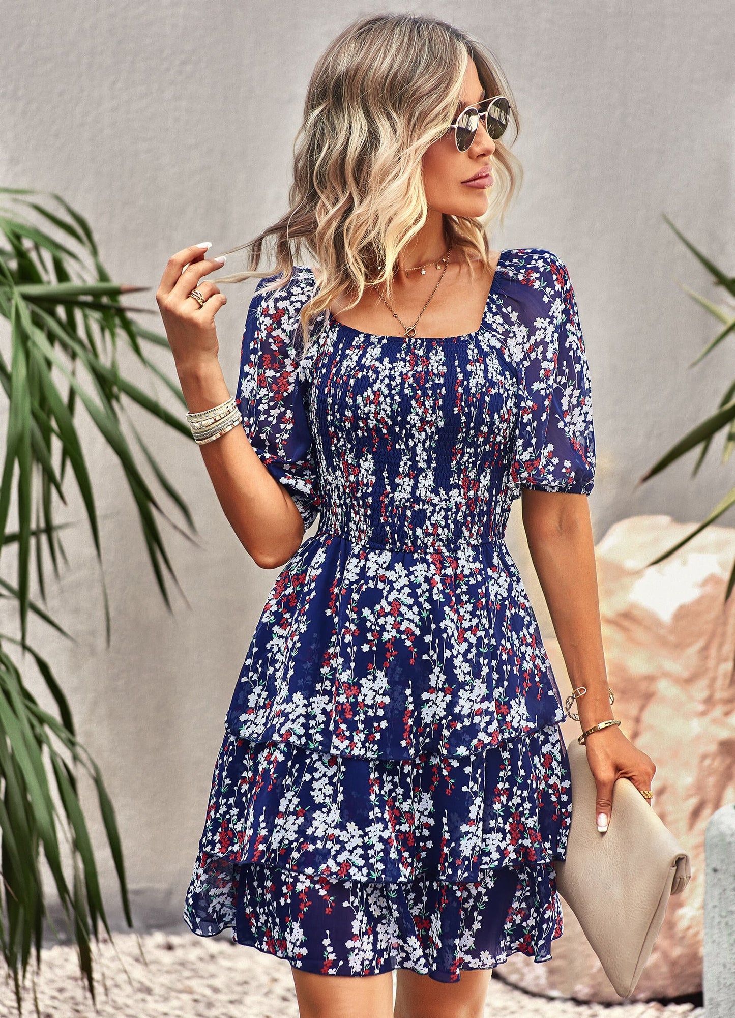 Think Garden Printed Mini Dress - Navy