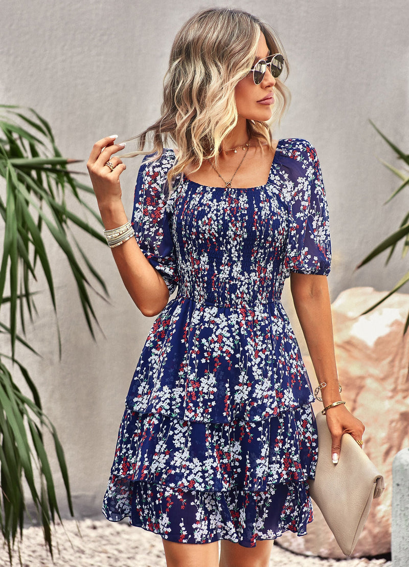 Think Garden Printed Mini Dress - Navy