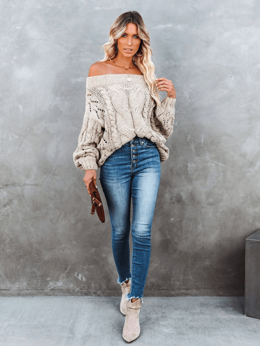 Dreamworld Off the Shoulder Pullover Sweater - Neutral