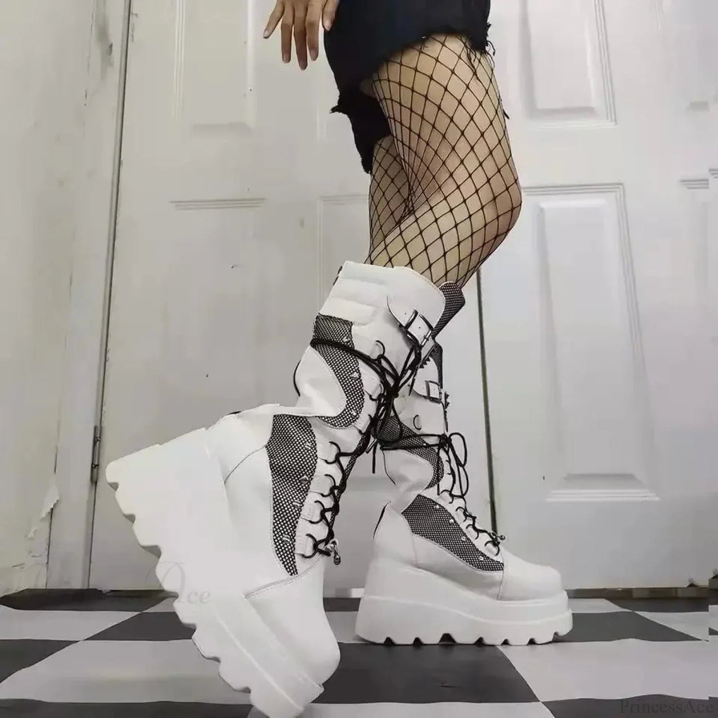 New Dark Platform Rivet Punk Wedge Boot