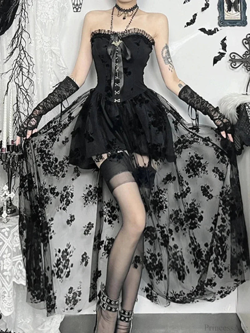 Obscure Blooms Net Bodice Midi Dress