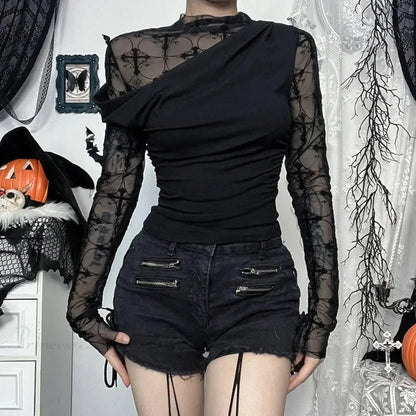 Obscure Gothic Net Patchwork Blouse
