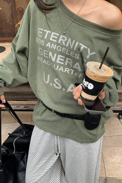 Off-shoulder Graphic Letter Relaxed Sweatshirt
