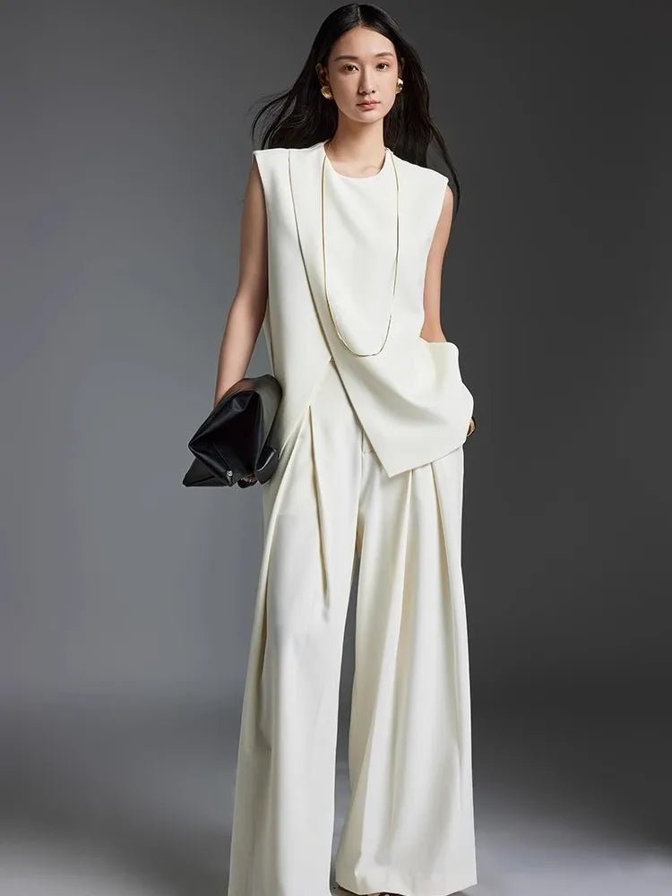 Off-white Suit Vest Wide Leg Pants Set for Summer | Two-piece Set