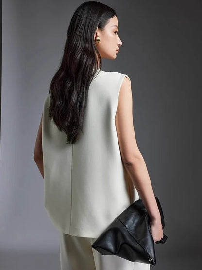 Off-white Suit Vest Wide Leg Pants Set for Summer | Two-piece Set