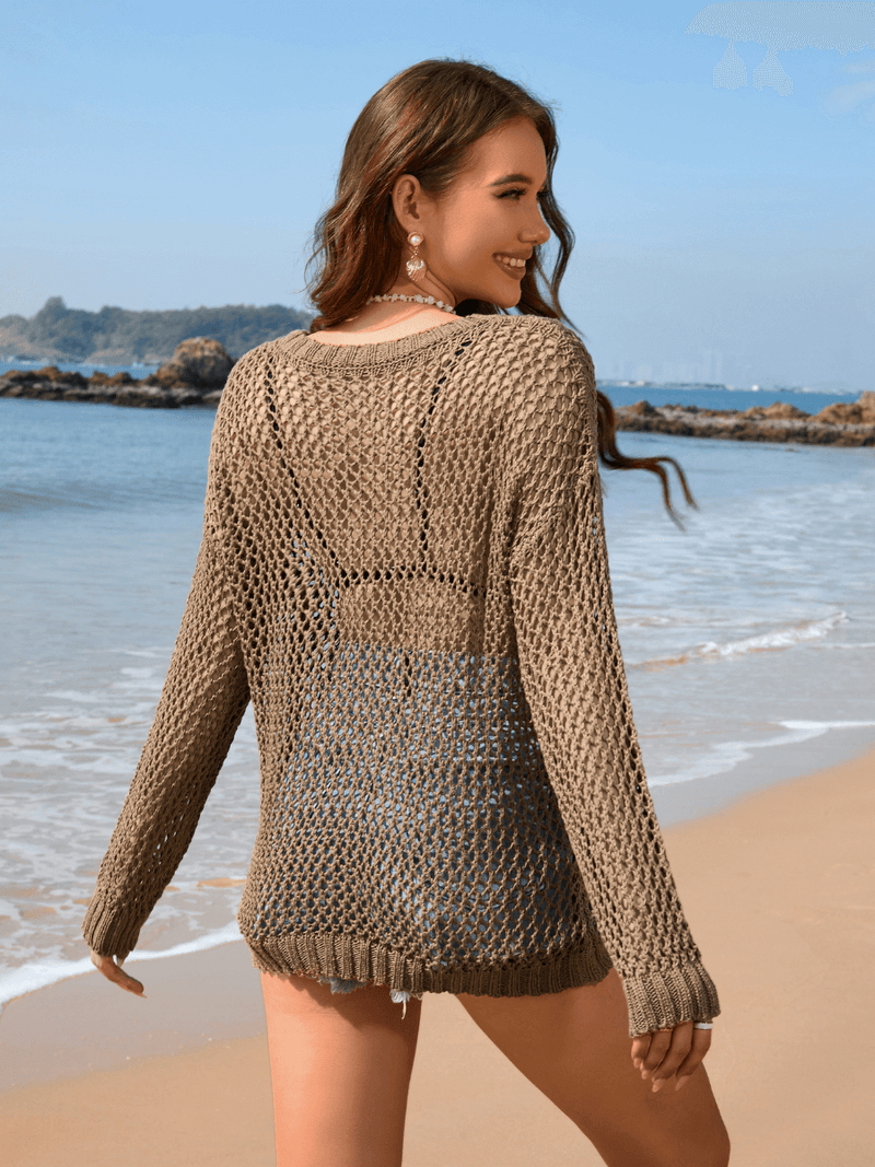 Vacation Star Cover-up Crochet Knit Sweater - Olive