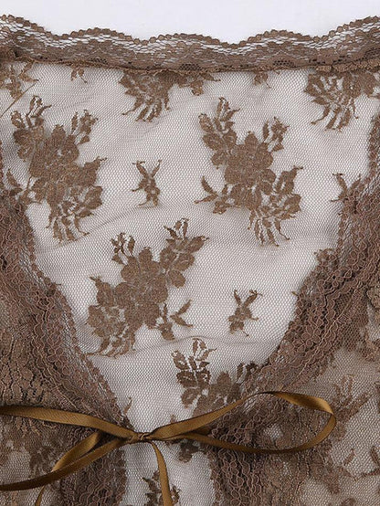 Y2k Open Front Lace Long Sleeve Crop Blouse