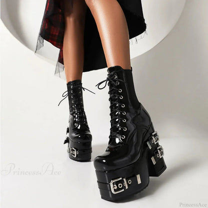 Opulent Metal Clasp Lace-up Gothic Platform Boot
