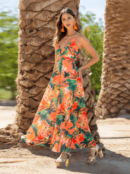 Cynthia V-neck Maxi Dress - Orange