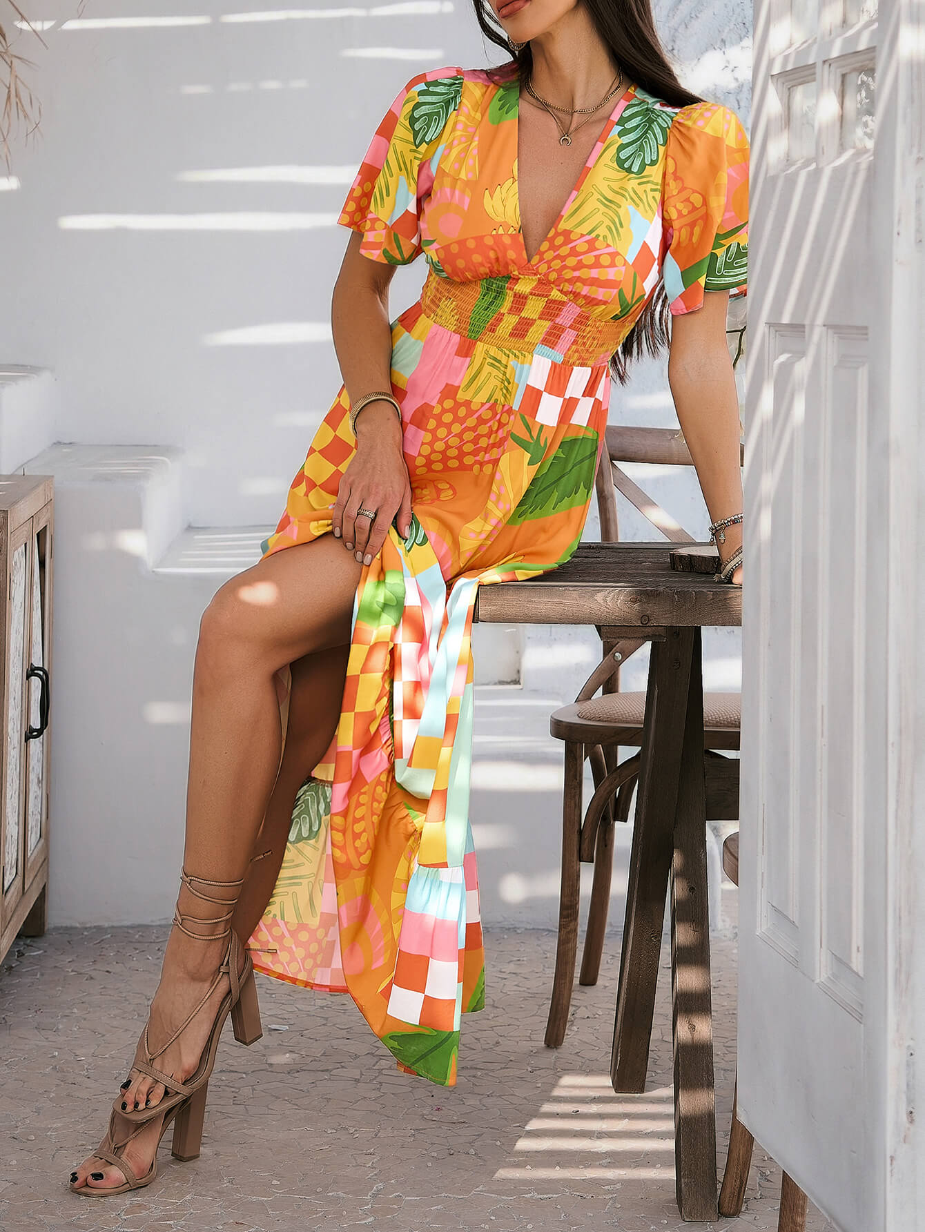 Tropical Drift Abstract Maxi Dress - Orange
