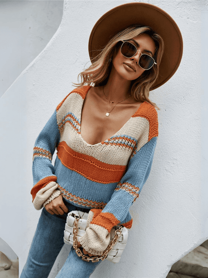 Beachside Contrast Striped Pullover Sweater