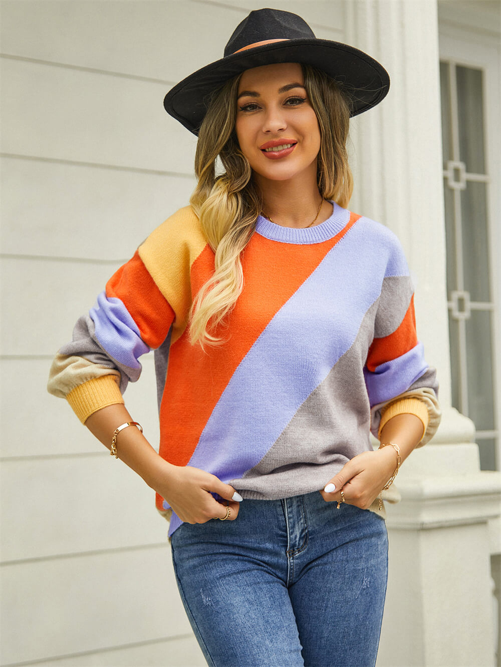 Whitfield Striped Knit Sweater - Orange