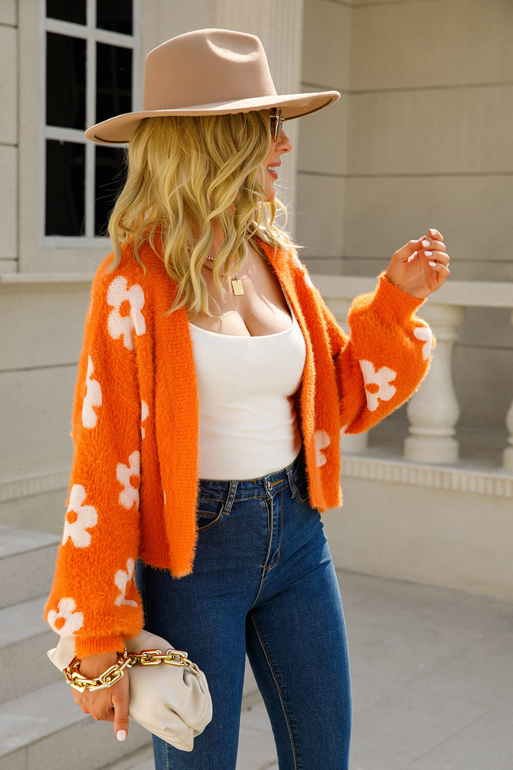 Field of Daisies Knit Cardigan - Orange