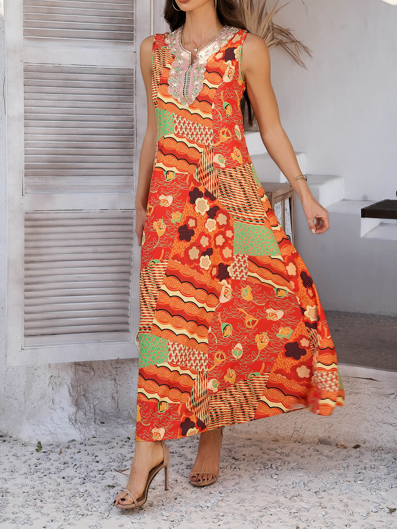Emelia Print Maxi Dress - Orange