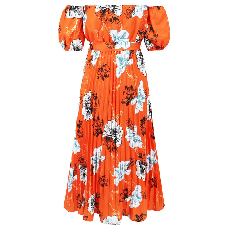 Rosalie Off the Shoulder Plisse Maxi Dress - Orange