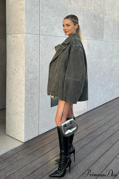 Oversize Suede Lapel Retro Versatile Coat