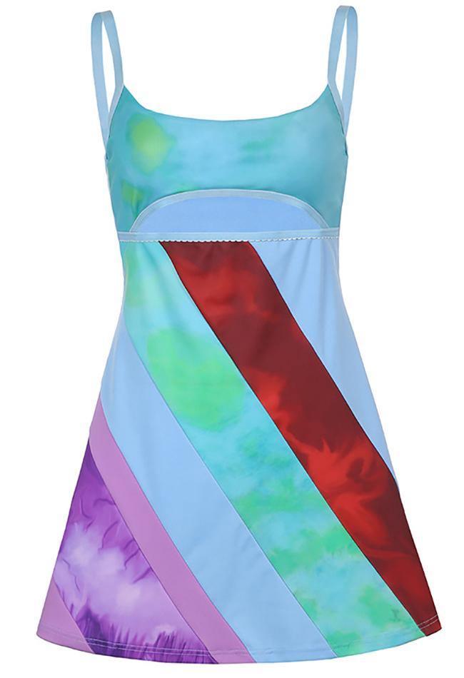 Color Block Y2k Patchwork Striped Cutout Mini Dress