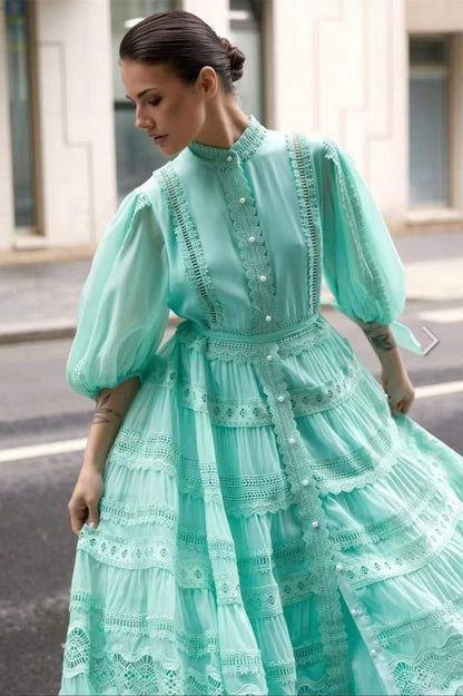 Paula Embroidered Lace Puff Sleeve Maxi Dress