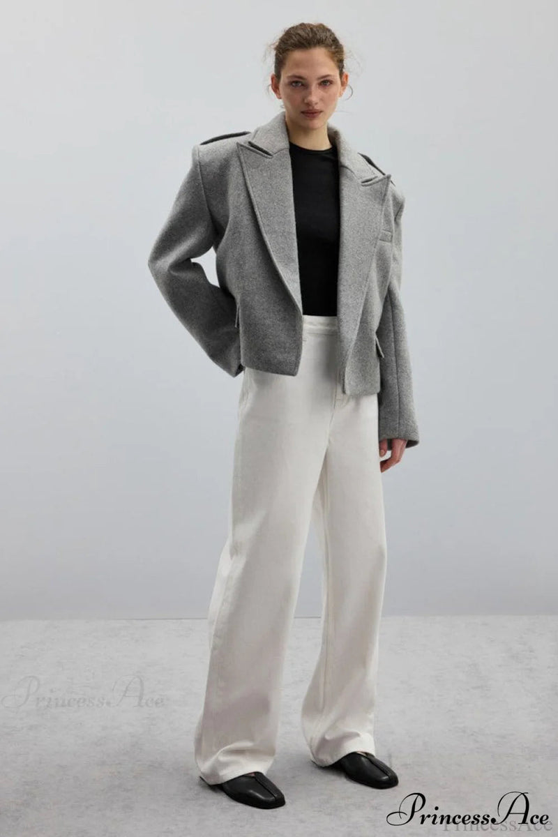 Peak Lapel Blazer Style Wool Loose Coat