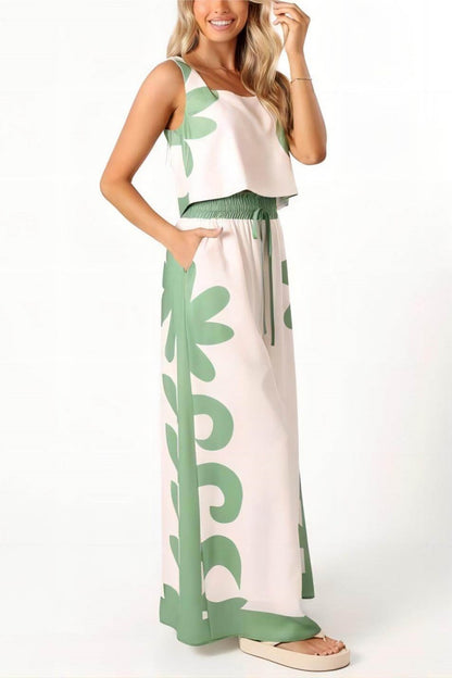 Sleeveless Folk Loose Wide-leg Pants Set