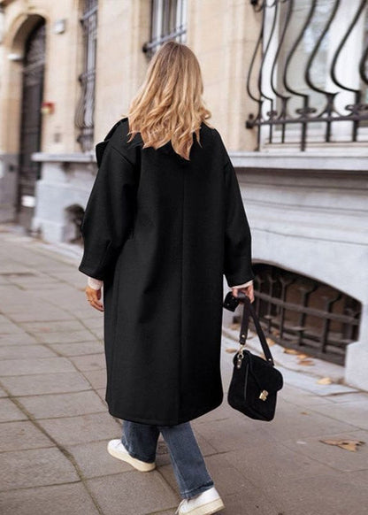 Black Longline Coat – Relaxed Fit With Oversized Lapels