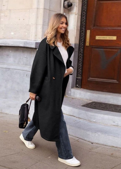 Black Longline Coat – Relaxed Fit With Oversized Lapels