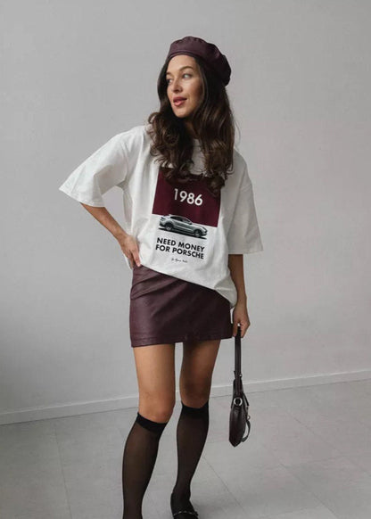 1986 Porsche Graphic Tee – Oversized White T-shirt for