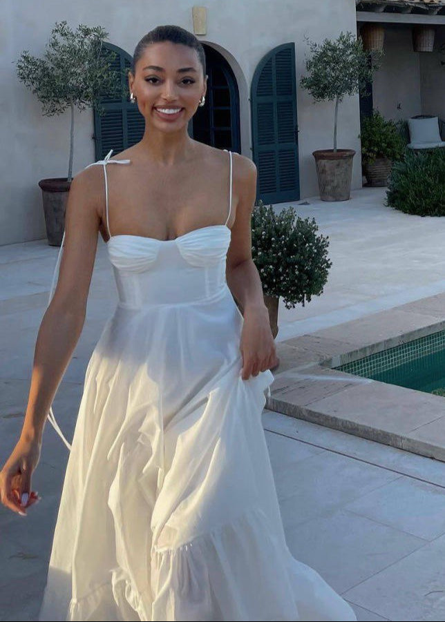 Santorini Breeze - Flowy Maxi Dress With Tie Straps