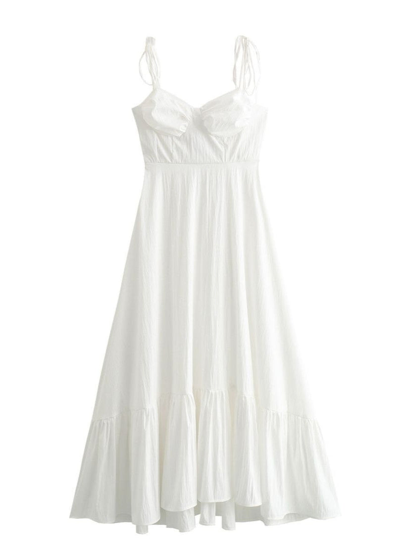 Santorini Breeze - Flowy Maxi Dress With Tie Straps