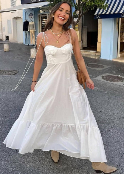 Santorini Breeze - Flowy Maxi Dress With Tie Straps