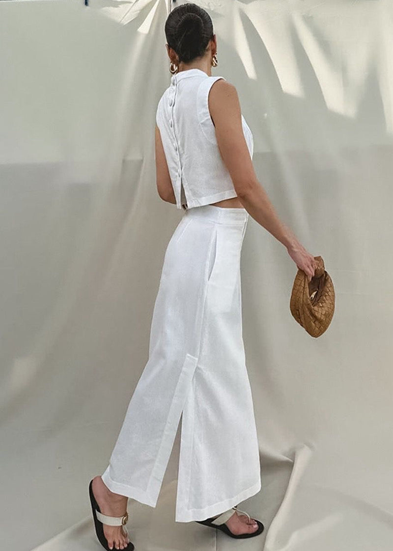 Isla Linen Blend Set – Sleeveless Top & Front-slit Maxi Skirt