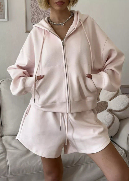 Blush Ease - Zip-up Hoodie & Lounge Shorts Set