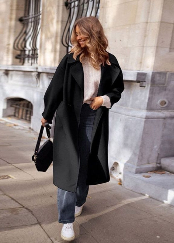 Black Longline Coat – Relaxed Fit With Oversized Lapels