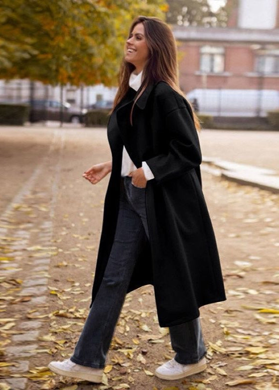 Black Longline Coat – Relaxed Fit With Oversized Lapels