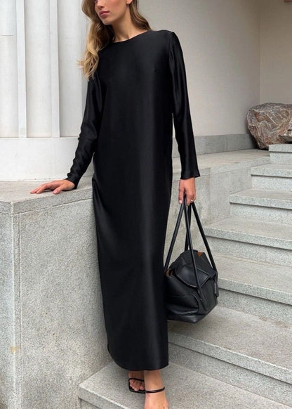 Sage Green Long Sleeve Maxi Dress – Minimalist Satin Look