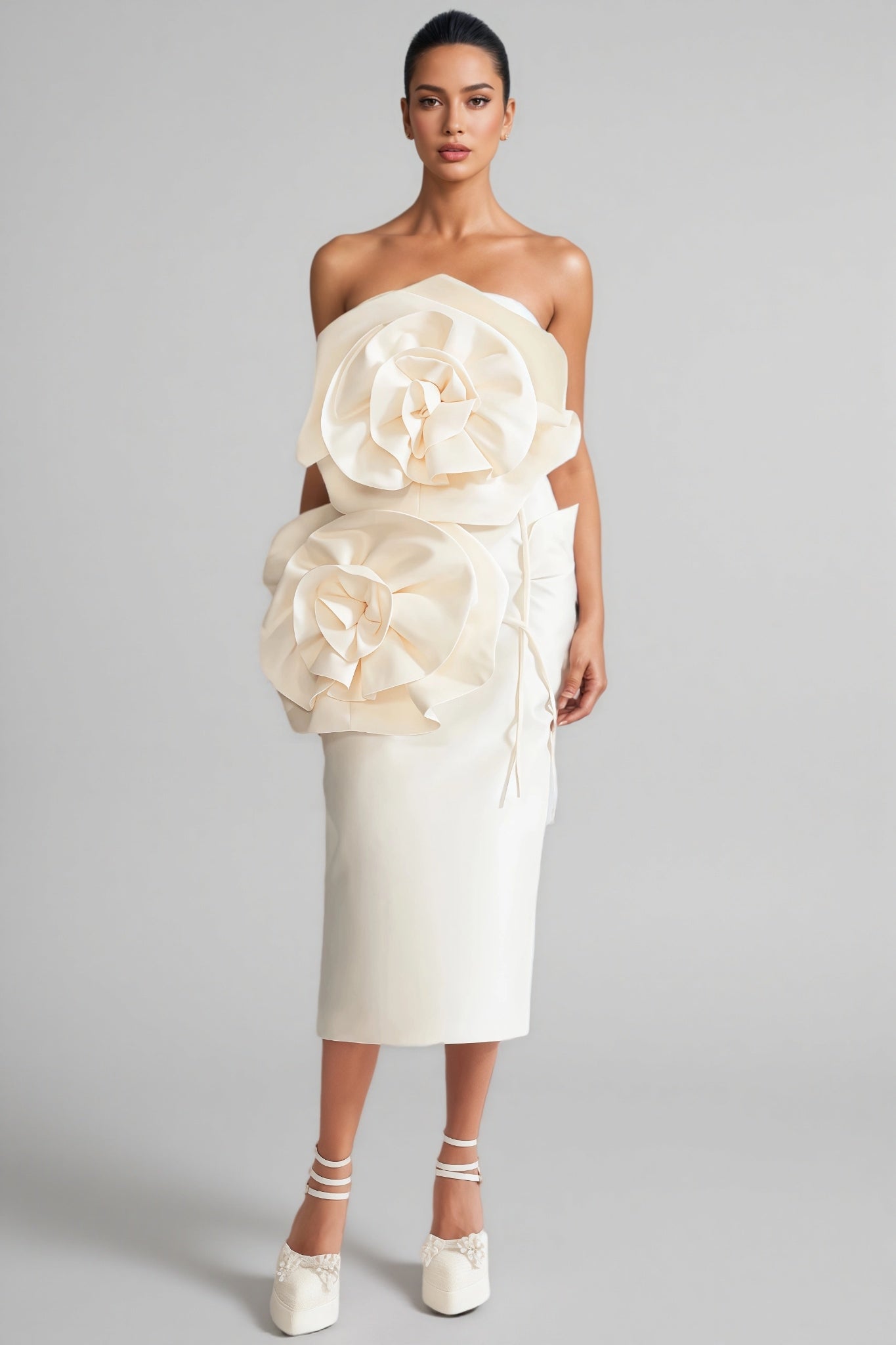 Roie 3d Flower Design Midi Dress
