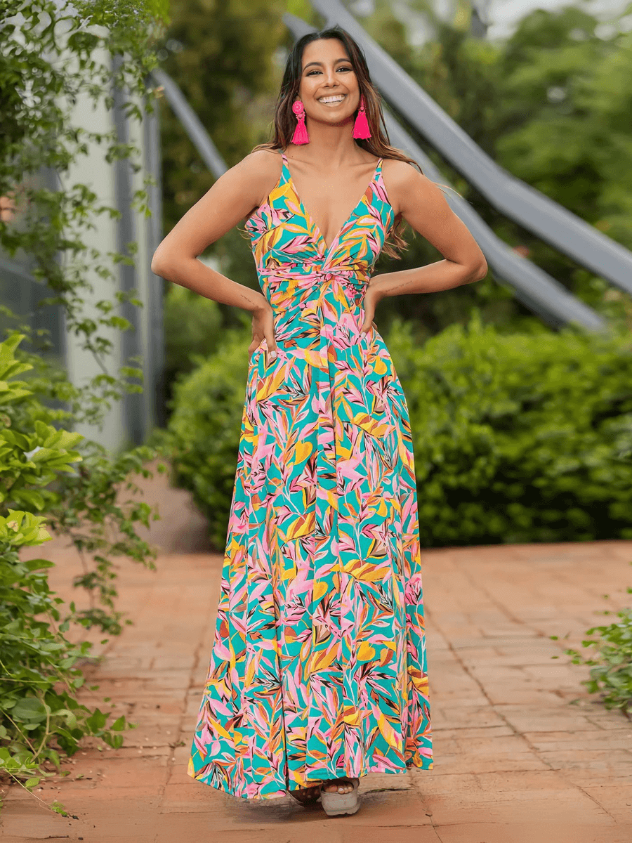 Cynthia V-neck Maxi Dress - Pink