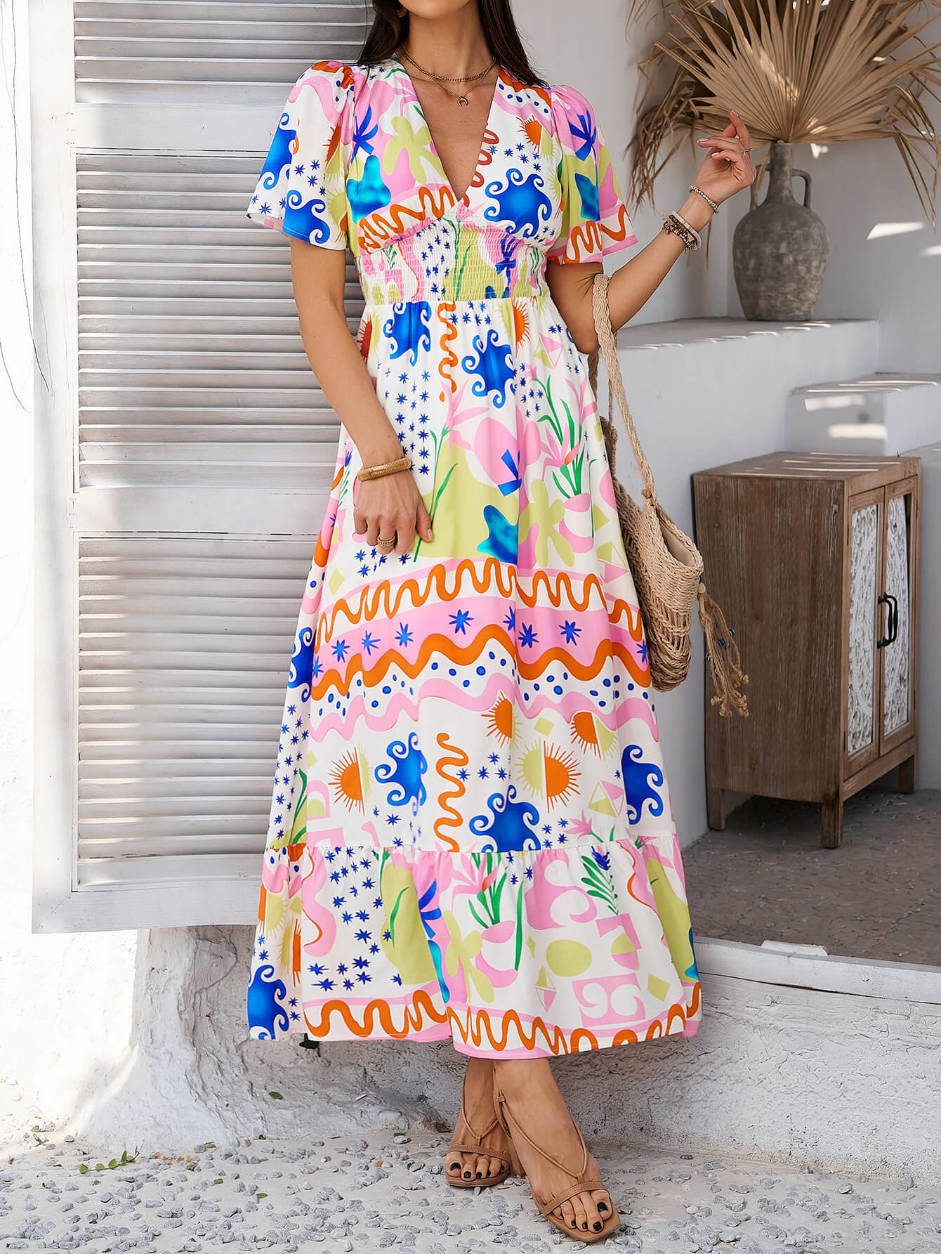 Tropical Drift Abstract Maxi Dress - Pink