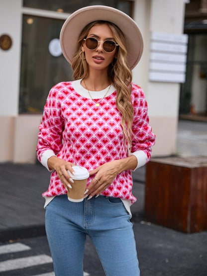 Lots to Love Check Heart Sweater - Pink