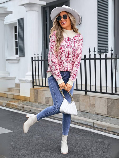 Fall in Flower Mockneck Sweater - Pink