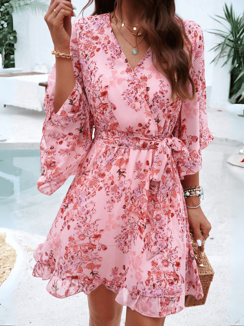 Sienna Wrap Mini Dress - Pink